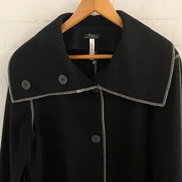 Vintage Vex Collection Women’s Pea Coat Black Contrasting stitches Wool blend M - Picture 11 of 11